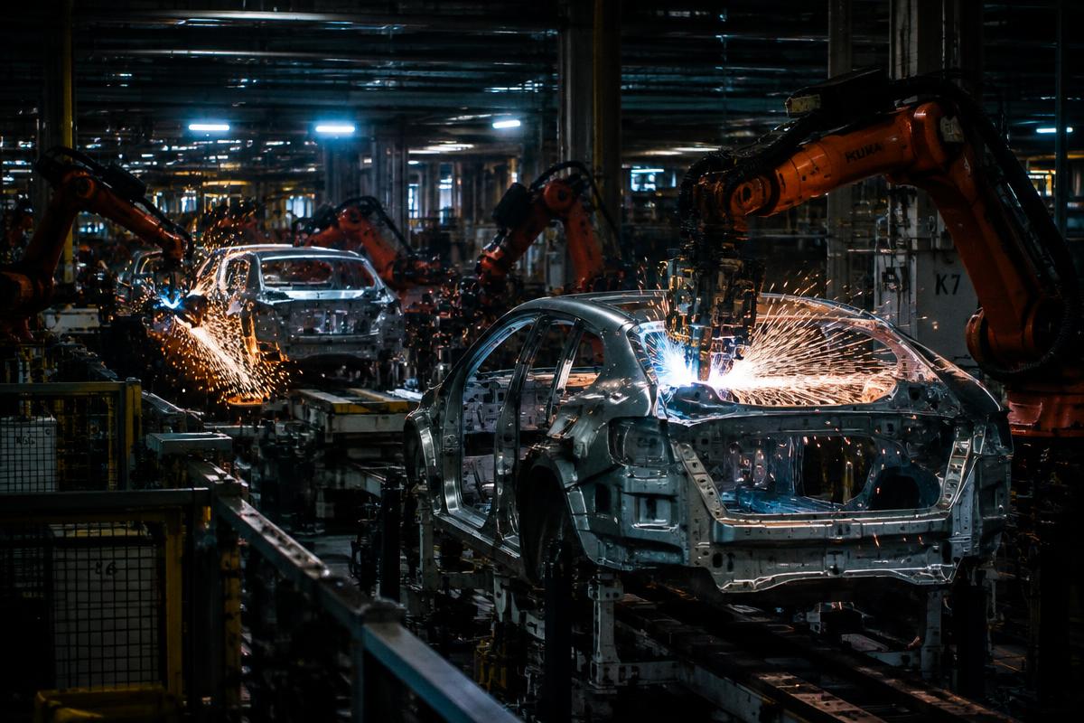 Planta automotriz con robots de ensamble