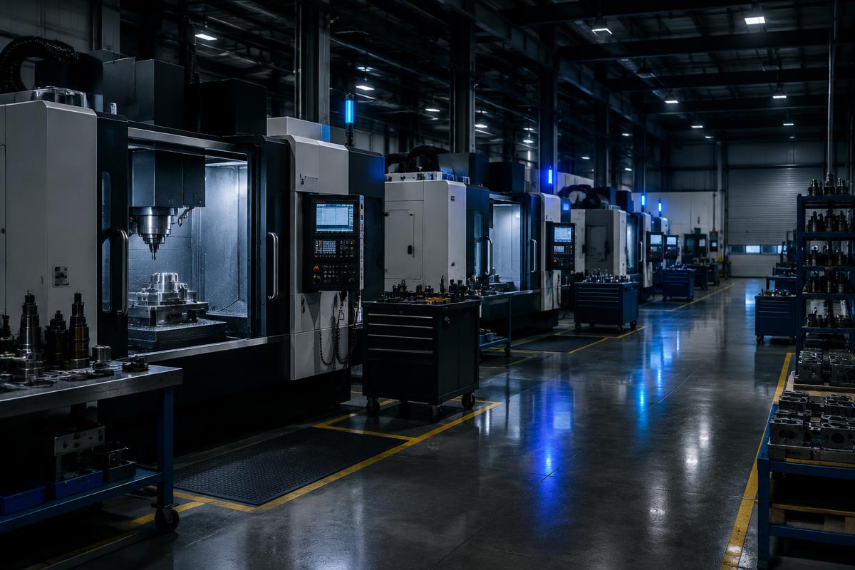 Planta industrial con varios centros de maquinado CNC